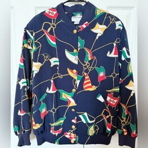 VTG Alfred Dunner Navy Jacket Top Nautical Accents Flags Anchor Buttons Size 14